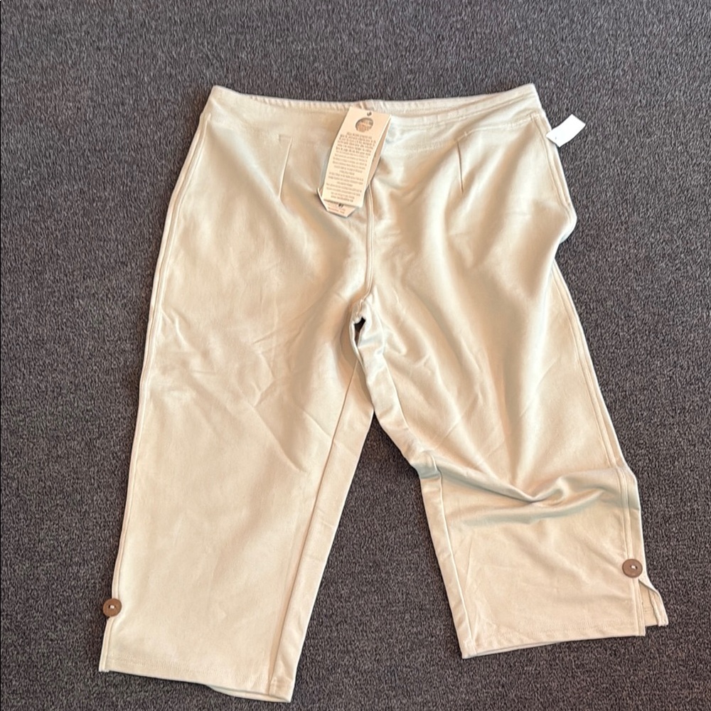 Neon Buddha Tan Cropped Plus Size Pants with Button Detail- Plus Size 2X